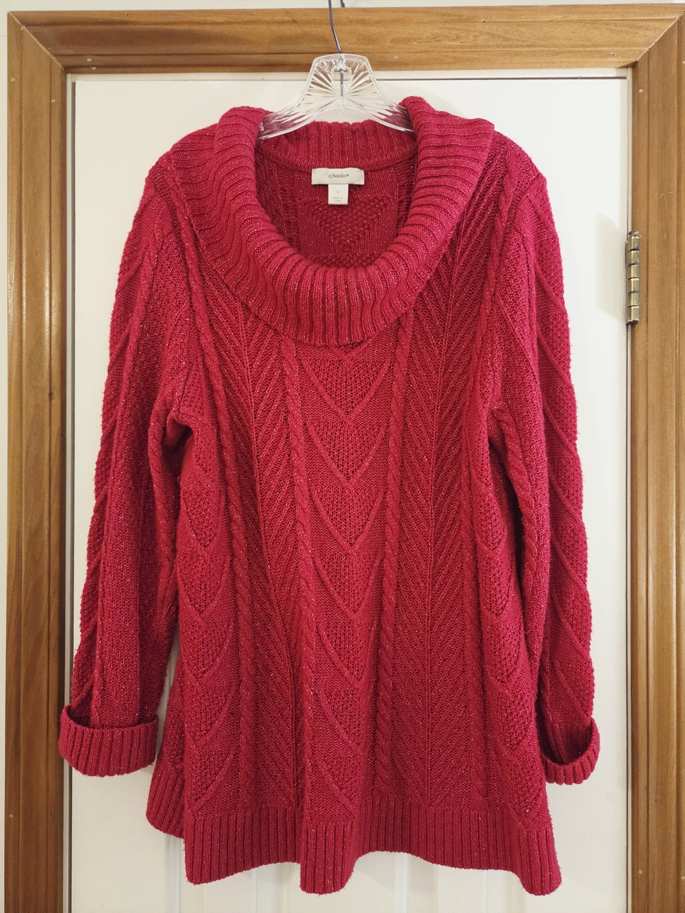 CJ Banks Red Cable Knit Cowl Sweater